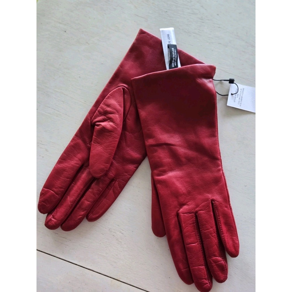 NWT Lord & Taylor Gloves Leather Cashmere Chry Red Sz 7.5 Gift Buttery Vtg 5288